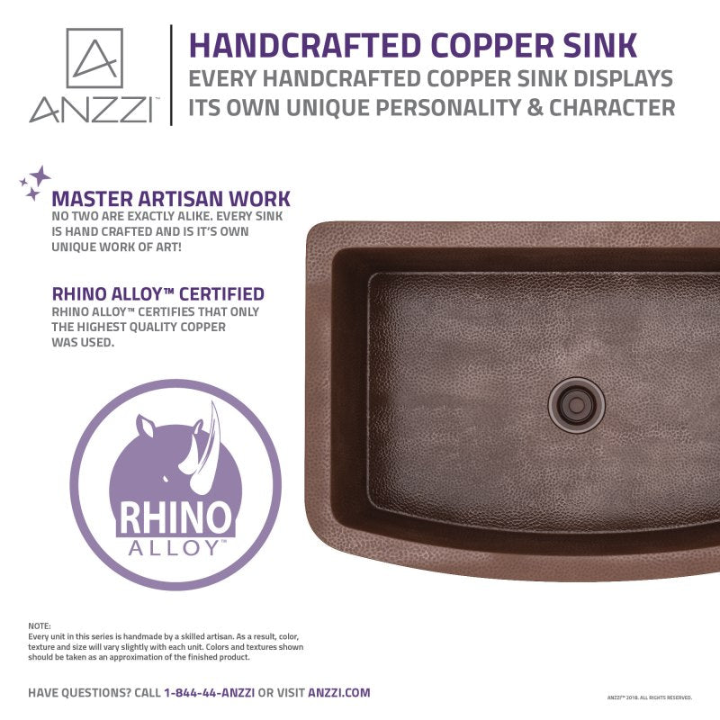 Pieria Farmhouse Handmade Copper 33 in. 0-Hole Single Bowl Kitchen Sink in Hammered Antique Copper
