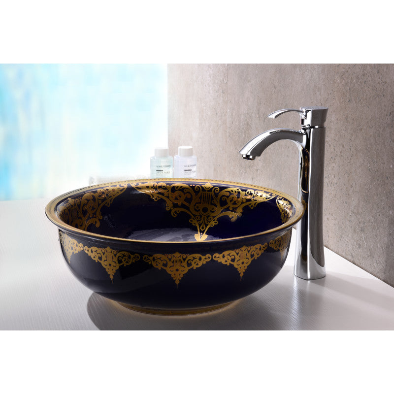 Scepter Series 17 in. Bathroom Vessel Sink with Scratch-Tough and Stain-Resistant Surface in Blue Hammered Glass