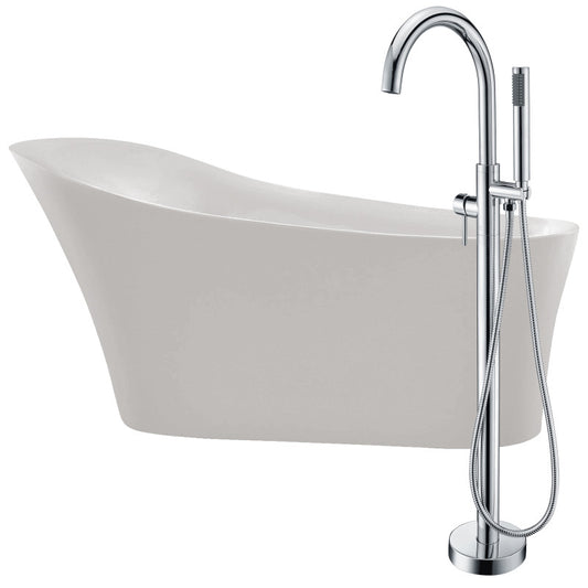 FTAZ092-0025C - Maple 67 in. Acrylic Flatbottom Non-Whirlpool Bathtub in White with Kros Faucet in Polished Chrome