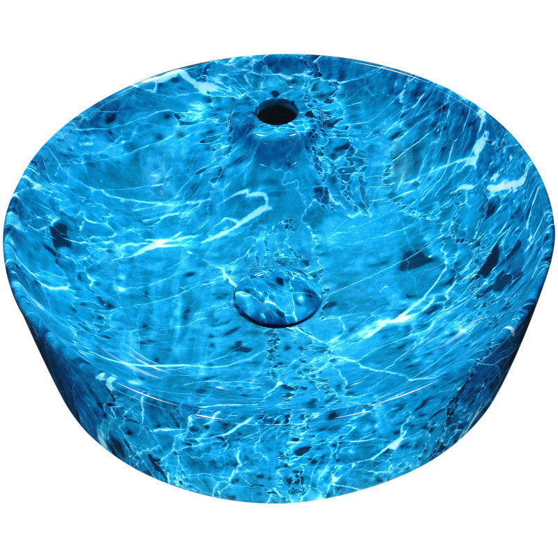 Marbled Series Ceramic Vessel Sink in Marbled Ocean Finish