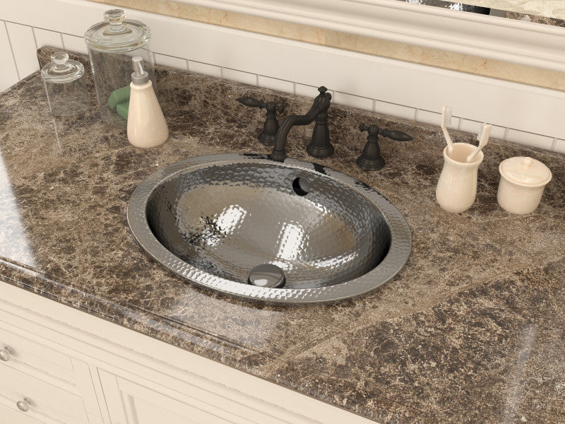 Athenian 20 in. Handmade Drop-in Oval Bathroom Sink in Hammered Steel