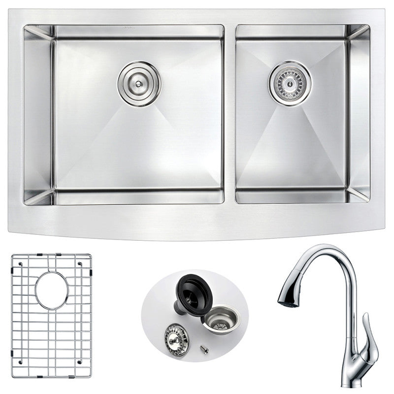 K36203A-031 - Elysian Farmhouse 36 in. Double Bowl Kitchen Sink with Accent Faucet in Polished Chrome