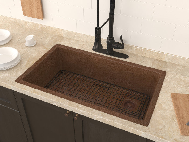 Byzantine Drop-in Handmade Copper 31 in. 0-Hole Single Bowl Kitchen Sink in Hammered Antique Copper