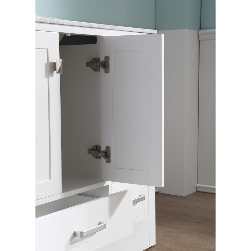 Chateau 36 in. W x 35 in. H Bath Vanity in Rich White with Carrara White Marble Vanity Top in Carrara White with White Basin