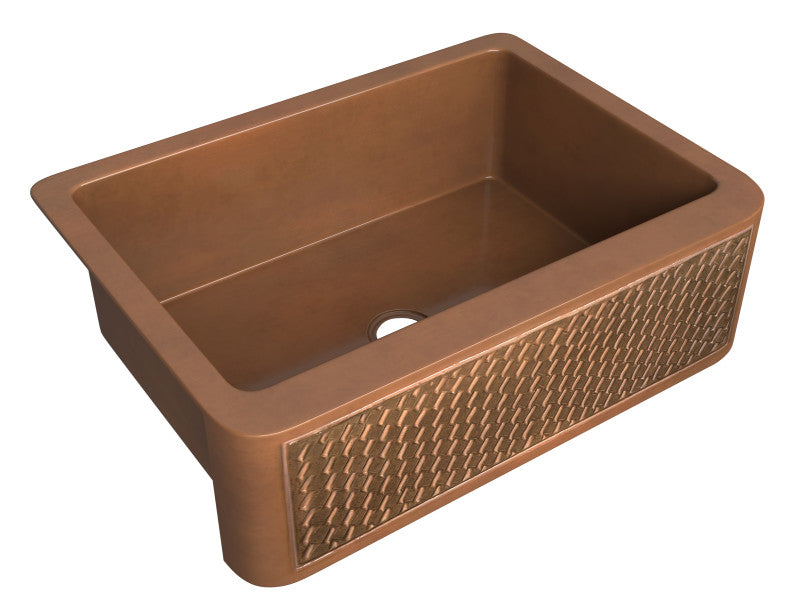 Edessa Farmhouse Handmade Copper 30 in. 0-Hole Single Bowl Kitchen Sink with Weave Design Panel in Polished Antique Copper
