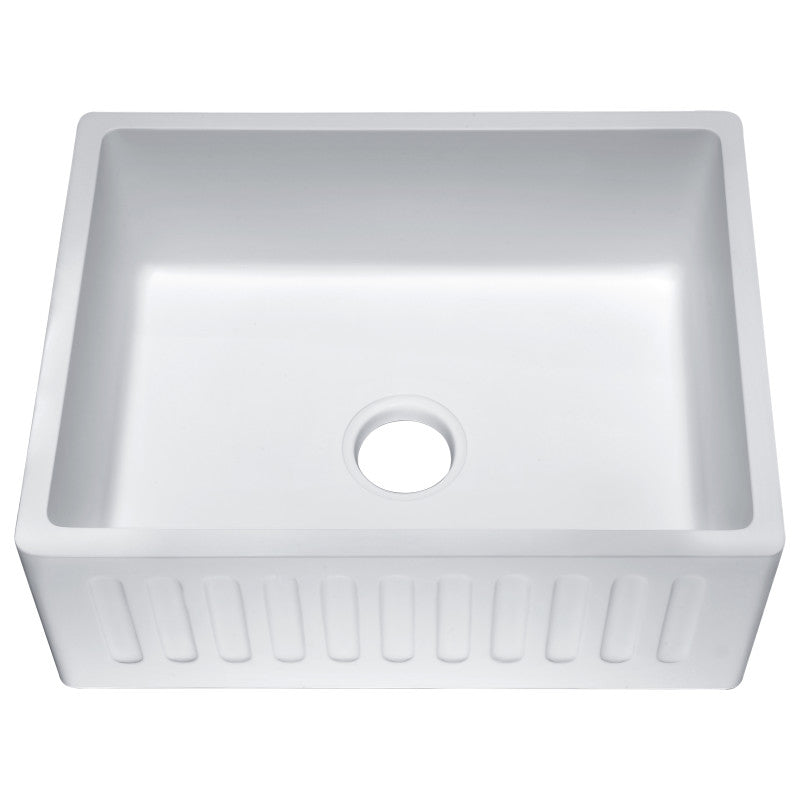 Roine Farmhouse Reversible Apron Front Solid Surface 24 in. Single Basin Kitchen Sink in White