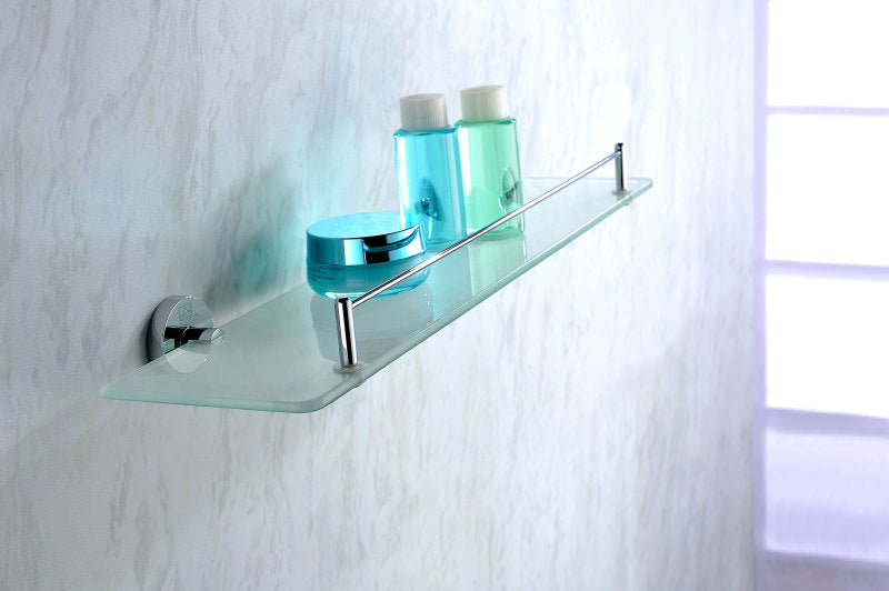 Caster Series 5.24 in. W Glass Shelf in Polished Chrome