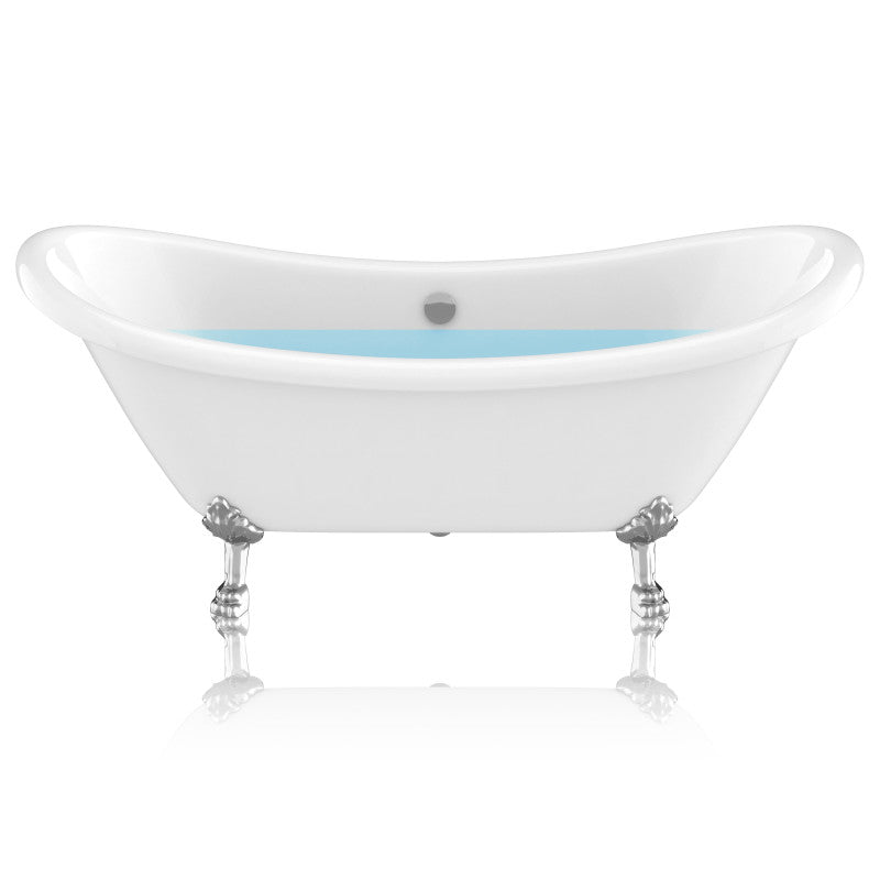 FT-CF130LXFT-CH - Clawfoot Series 69 in. x 28 in. Soaking Freestanding Bathtub with Center Drain in White with Polished Chrome Feet