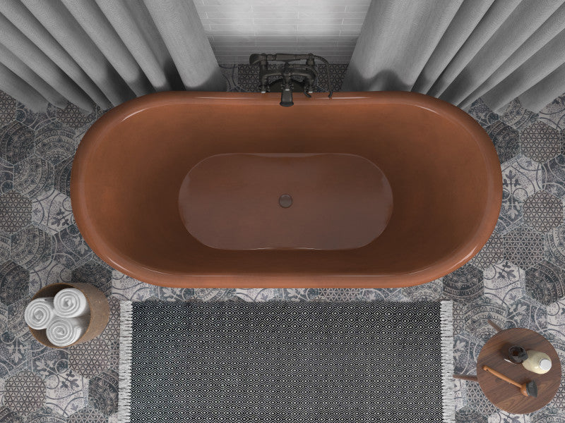 Theodosius 68 in. Handmade Copper Double Slipper Flatbottom Non-Whirlpool Bathtub in Polished Antique Copper