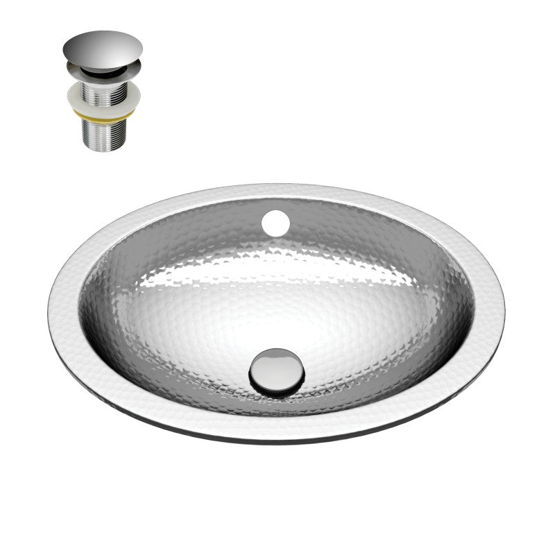 BS-015 - Athenian 20 in. Handmade Drop-in Oval Bathroom Sink in Hammered Steel