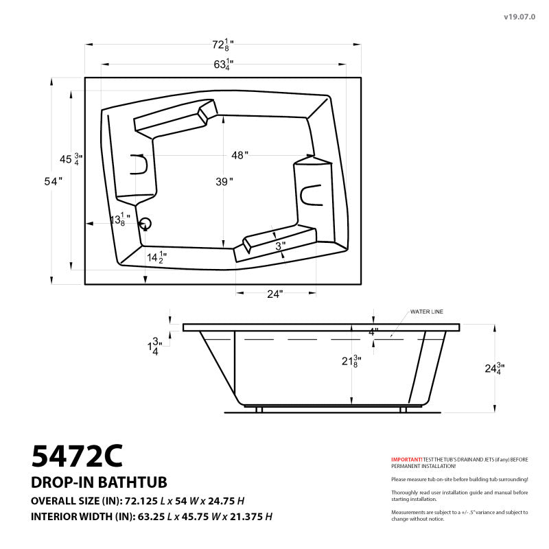 Atlantis Whirlpools Caresse 54 x 72 Rectangular Air & Whirlpool Jetted Bathtub