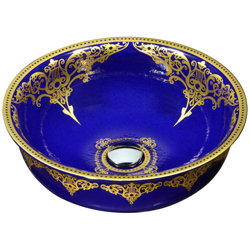 Scepter Series 17 in. Bathroom Vessel Sink with Scratch-Tough and Stain-Resistant Surface in Blue Hammered Glass
