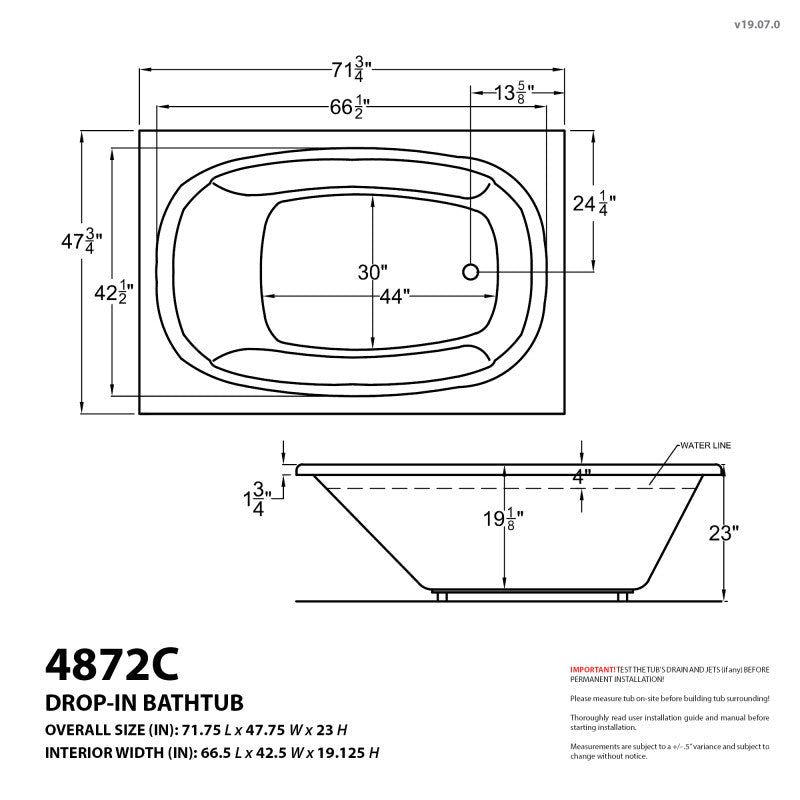 Atlantis Whirlpools Charleston 48 x 72 Rectangular Soaking Bathtub