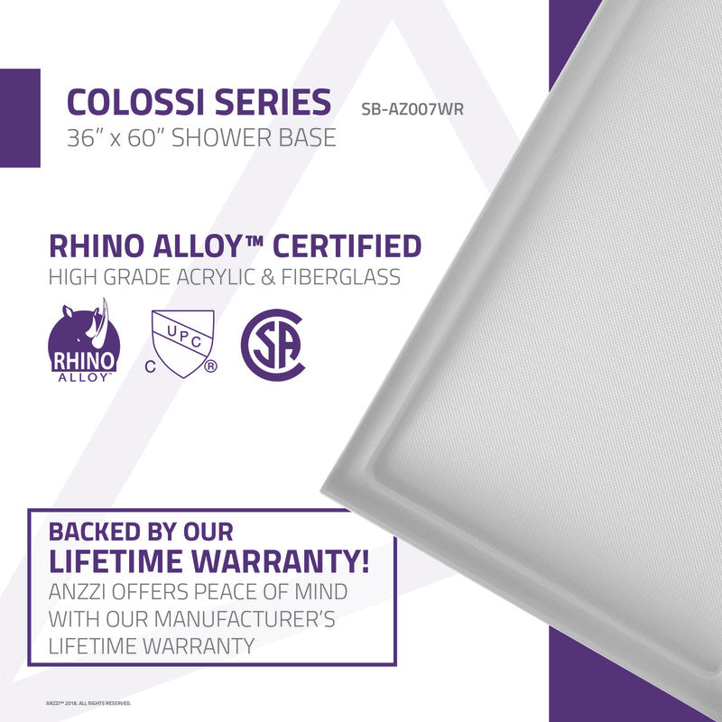 Colossi Base Series 36 in. L x 60 in. W Alcove Shower Shower Pan Base with Right Drain in Glossy White Marine Acrylic