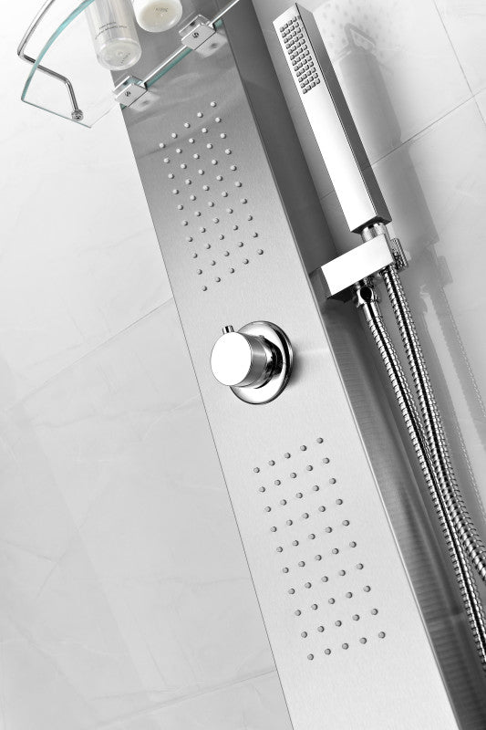 Pioneer 44 in. Full Body Shower Panel with Heavy Rain Shower and Spray Wand in Brushed Steel