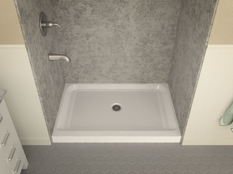 Reach Base Series 36 in. L x 48 in. W Alcove Shower Shower Pan Base with Center Drain in Glossy White Marine Acrylic