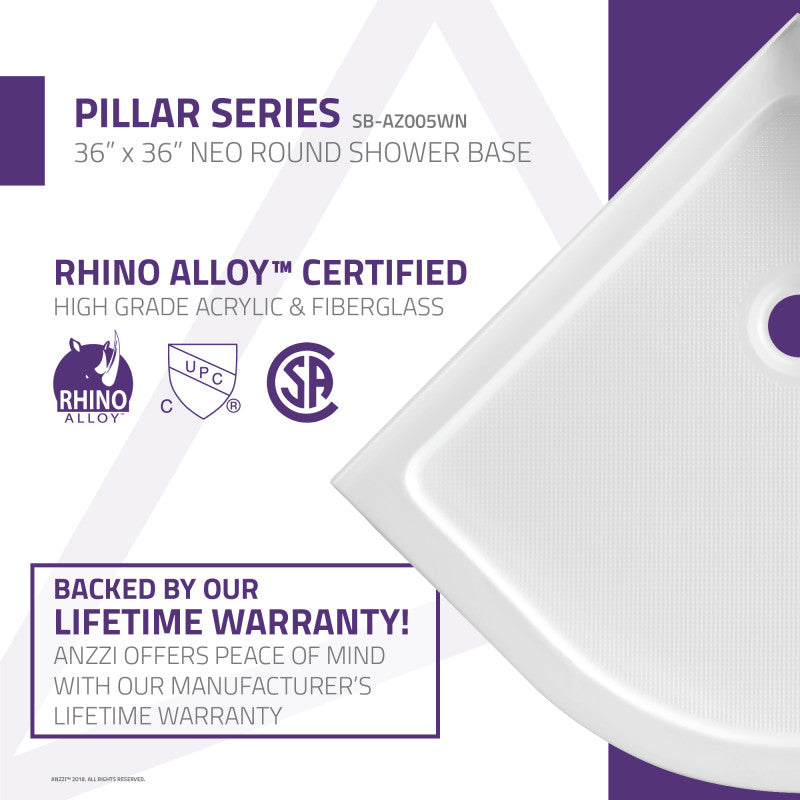 Pillar Series 36 in. x 36 in. Shower Base in White