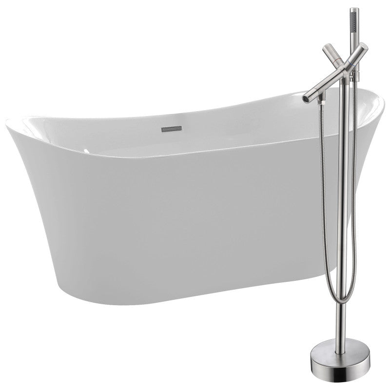 Eft 67 in. Acrylic Flatbottom Non-Whirlpool Bathtub in White with Havasu Faucet in Brushed Nickel