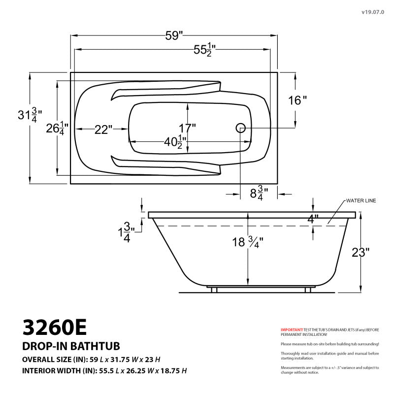 Atlantis Whirlpools Eros 32 x 60 Rectangular Soaking Bathtub