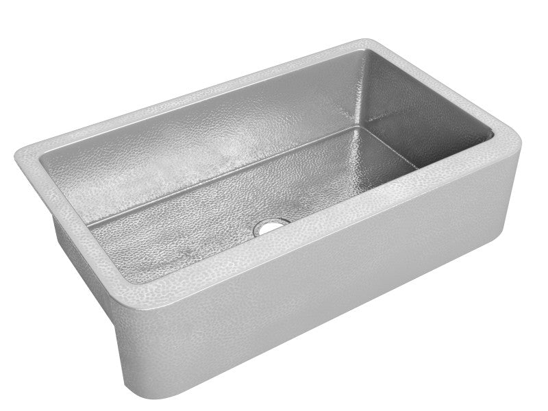 Parthia Farmhouse Handmade Copper 36 in. 0-Hole Single Bowl Kitchen Sink in Hammered Nickel