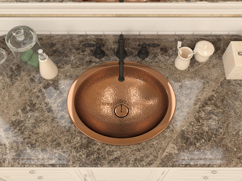 Seyhan 19 in. Handmade Drop-in Oval Bathroom Sink in Hammered Copper