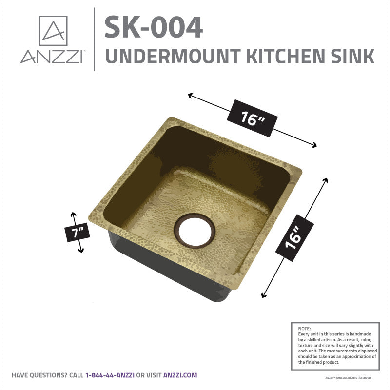 Erzurum Drop-in Handmade Copper 16 in. 0-Hole Single Bowl Kitchen Sink in Hammered Antique Copper