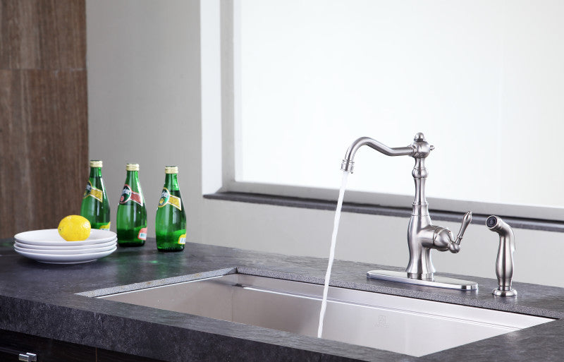 Highland Single-Handle Standard Kitchen Faucet with Side Sprayer in Brushed Nickel
