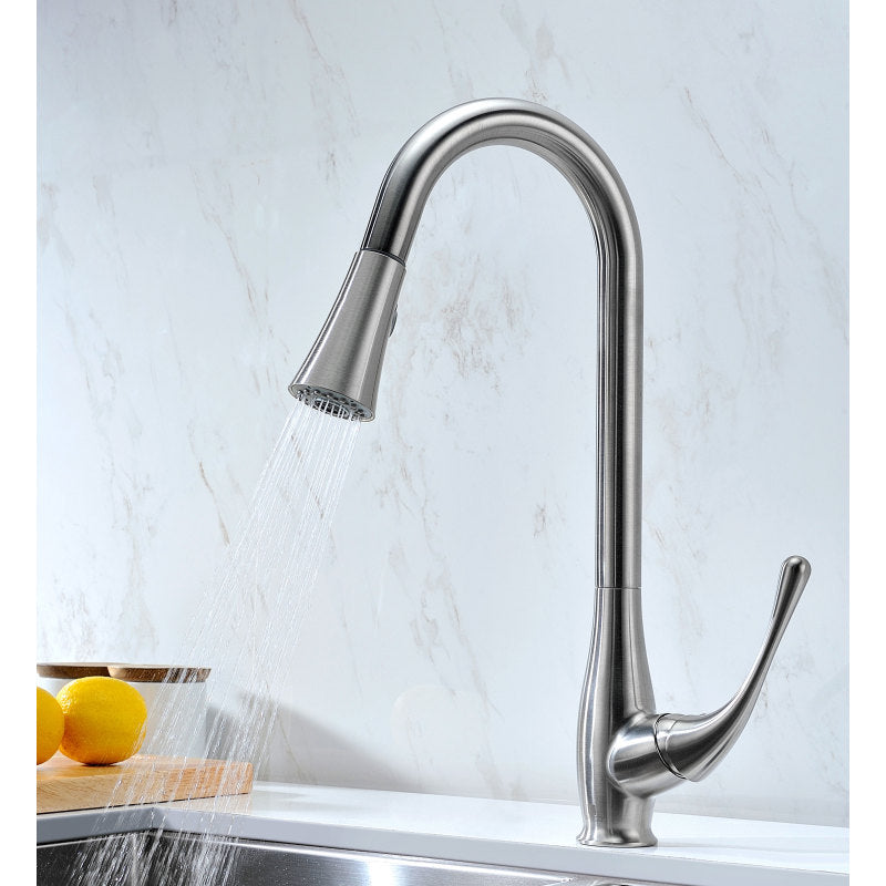 VANGUARD Undermount Stainless Steel 23 in. Single Bowl Kitchen Sink and Faucet Set with Singer Faucet in Brushed Nickel