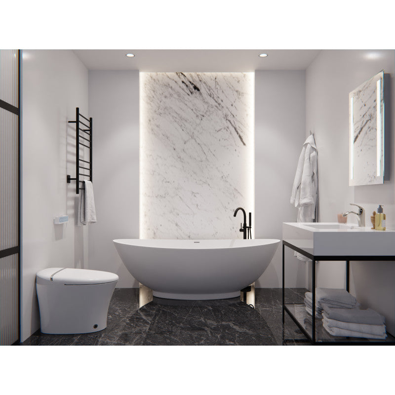 Ala 6.2 ft. Solid Surface Center Drain Freestanding Bathtub in Matte White