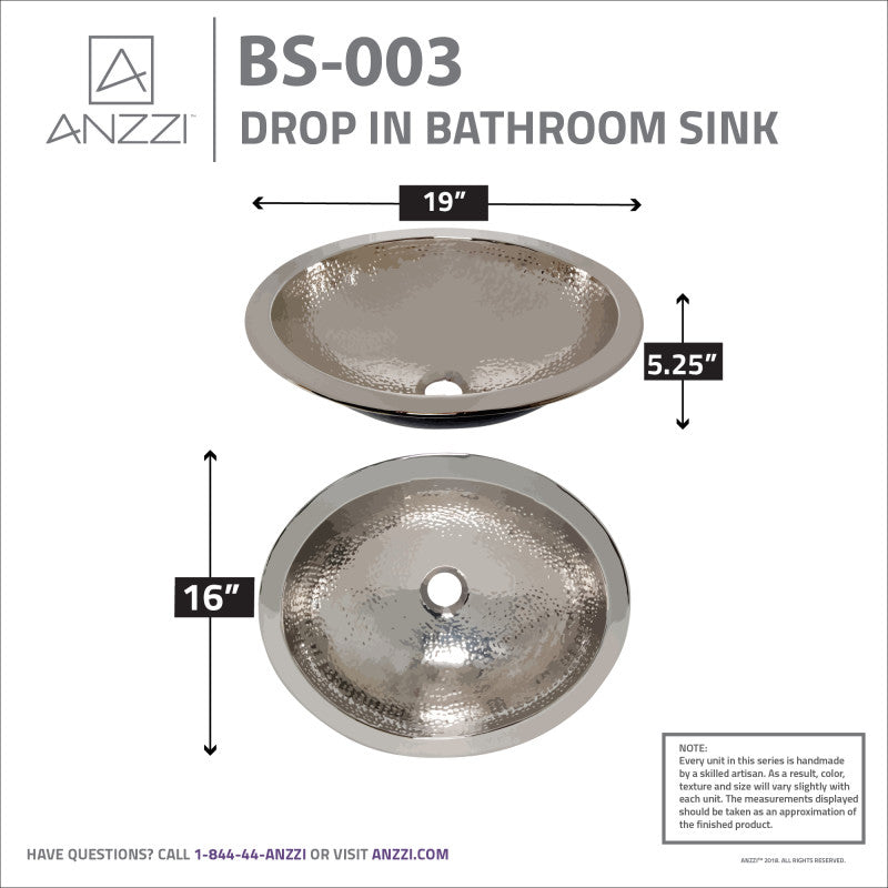 Romaic 19 in. Handmade Drop-in Oval Bathroom Sink in Hammered Nickel