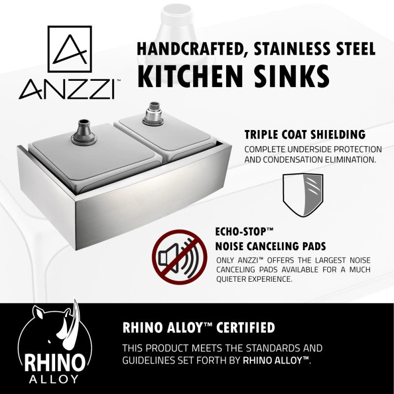 ELYSIAN Series 36 in. Farm House 40/60 Dual Basin Handmade Stainless Steel Kitchen Sink