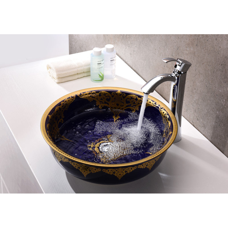 Scepter Series 17 in. Bathroom Vessel Sink with Scratch-Tough and Stain-Resistant Surface in Blue Hammered Glass