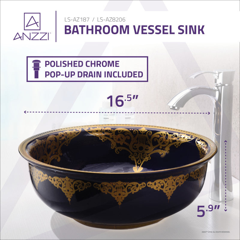 Scepter Series 17 in. Bathroom Vessel Sink with Scratch-Tough and Stain-Resistant Surface in Blue Hammered Glass