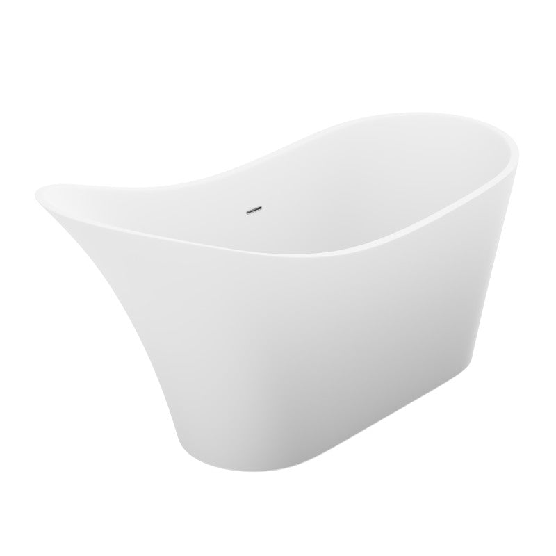 FT-AZ8418 - Tuasavi Series 68 in. x 29 in. Flat Bottom Solid Surface Freestanding Soaking Bathtub with Center Drain in Matte White