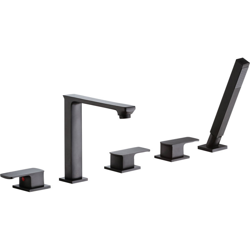Shore 3-Handle Deck-Mount Roman Tub Faucet with Handheld Sprayer in Brushed Nickel