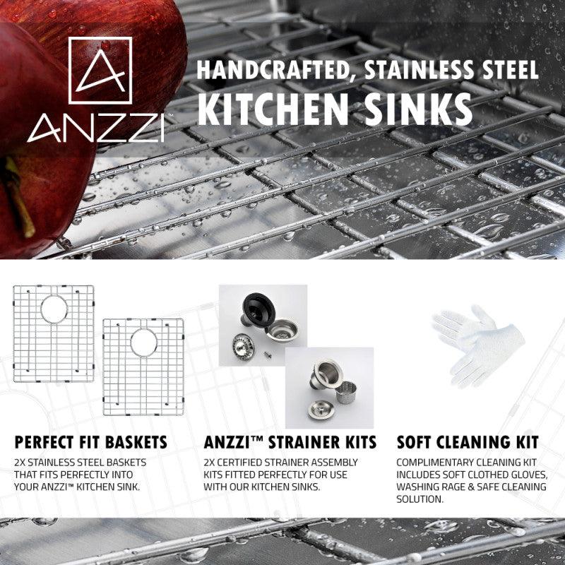 VANGUARD Undermount 32 in. Double Bowl Kitchen Sink with Soave Faucet in Brushed Nickel