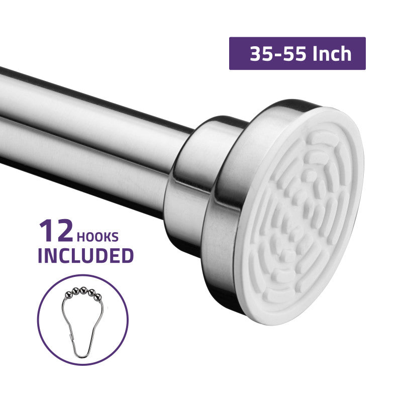 ANZZI 35-55 Inches Shower Curtain Rod with Shower Hooks in Polished Chrome | Adjustable Tension Shower Doorway Curtain Rod | Rust Resistant No Drilling Anti-Slip Bar for Bathroom | AC-AZSR55CH