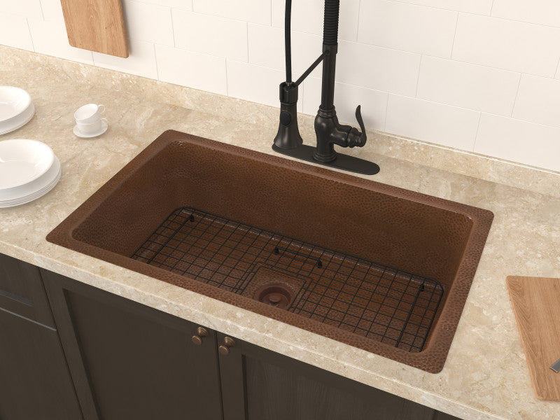 Gilbert Drop-in Handmade Copper 31 in. 0-Hole Single Bowl Kitchen Sink in Hammered Antique Copper