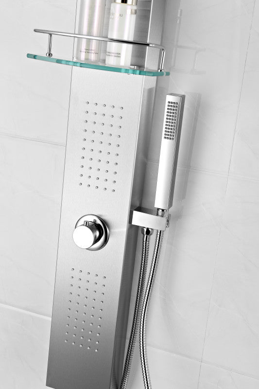 Pioneer 44 in. Full Body Shower Panel with Heavy Rain Shower and Spray Wand in Brushed Steel