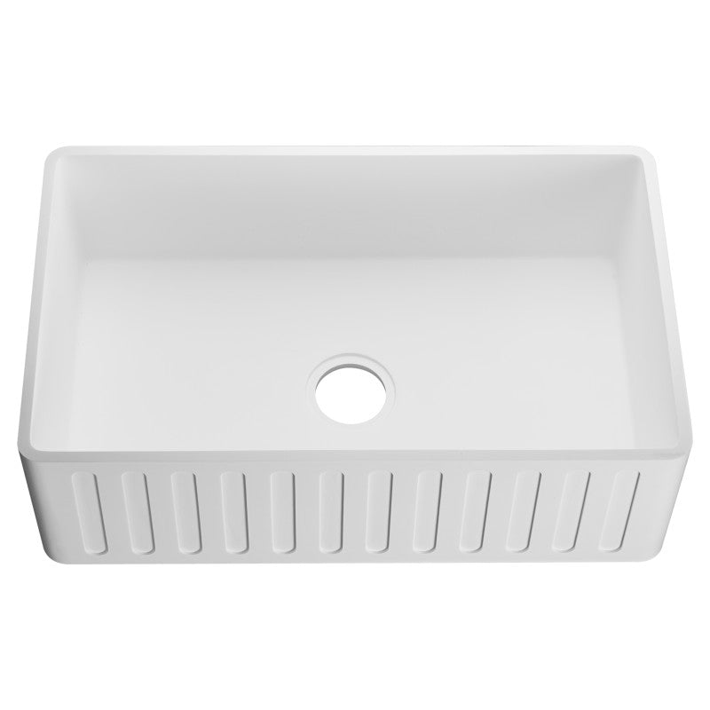 ANZZI Roine Farmhouse Reversible Apron Front Solid Surface Man Made Stone 30 inch Single Basin Kitchen Sink in White -Matte Finish