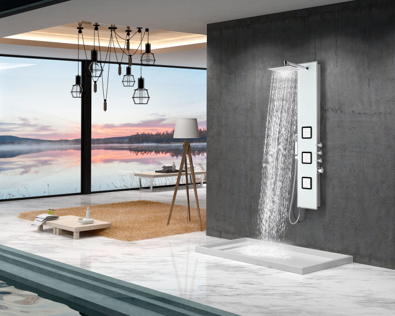 Leopard 60 in. 3-Jetted Full Body Shower Panel with Heavy Rain Shower and Spray Wand in White