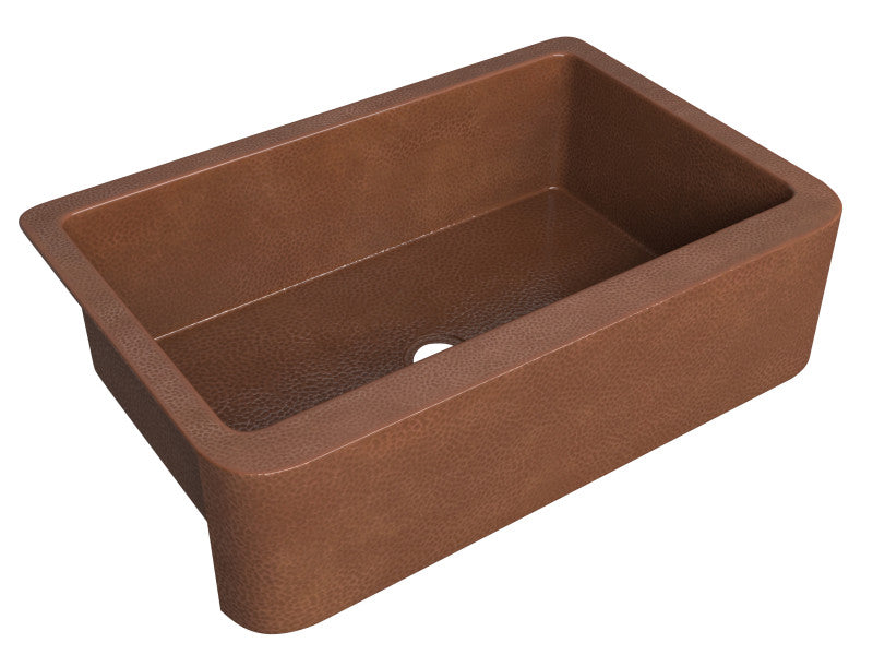 Miletus Farmhouse Handmade Copper 33 in. 0-Hole Single Bowl Kitchen Sink in Hammered Antique Copper