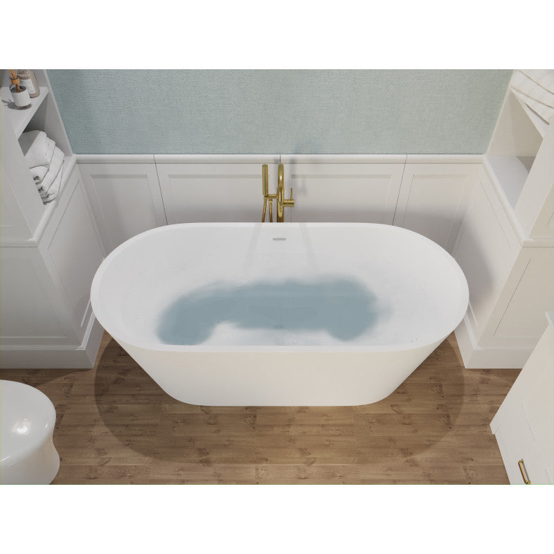 Kosima Series 67 in. x 28 in. Flat Bottom Solid Surface Freestanding Soaking Bathtub with Center Drain in Matte White