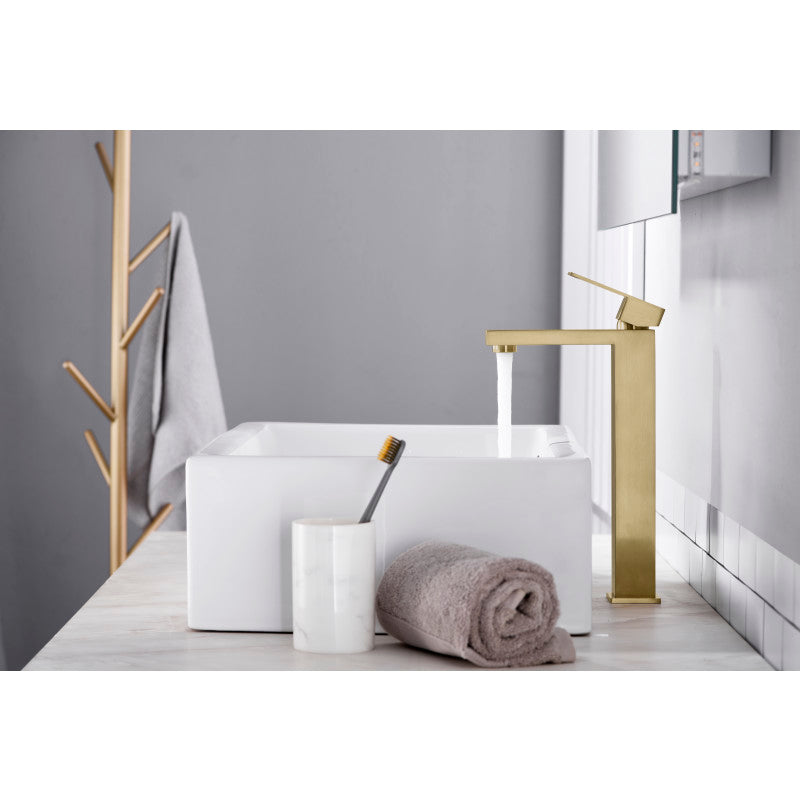 Enti Series Single Hole Single-Handle Vessel Bathroom Faucet in Brushed Brass