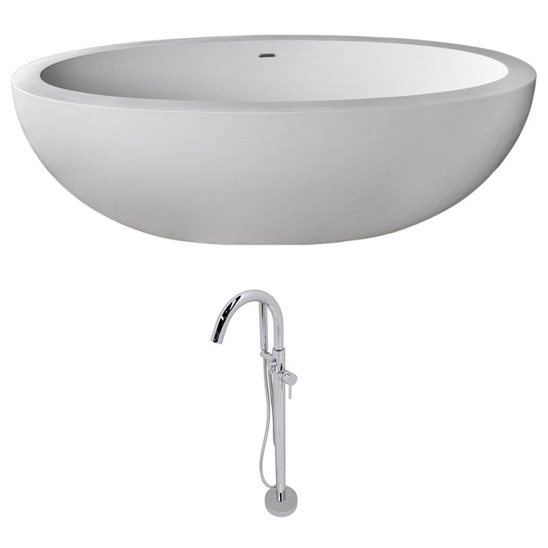 FT504-0025 - Lusso Series 76 in. x 41 in. Flat Bottom Freestanding Soaking Bathtub with Center Drain and Faucet in Matte White