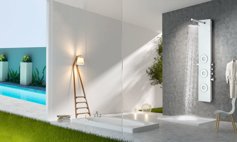 Lynx 58 in. 3-Jetted Full Body Shower Panel with Heavy Rain Shower and Spray Wand in White