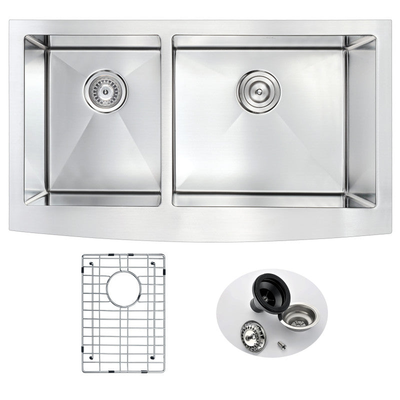 ELYSIAN Series 33 in. Farm House 40/60 Dual Basin Handmade Stainless Steel Kitchen Sink