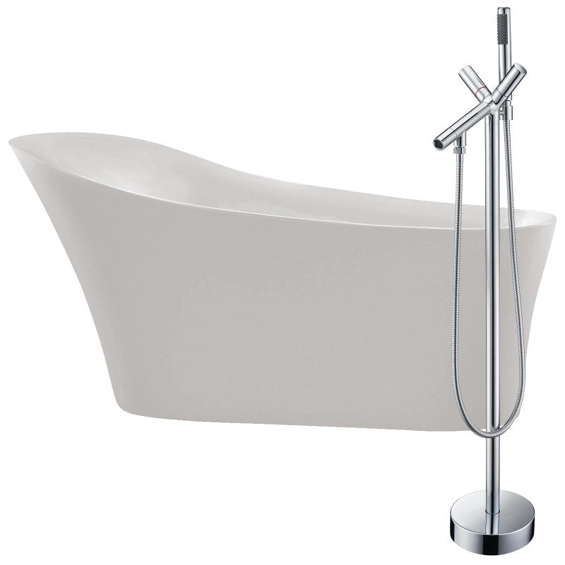 Maple 67 in. Acrylic Flatbottom Non-Whirlpool Bathtub in White with Havasu Faucet in Polished Chrome