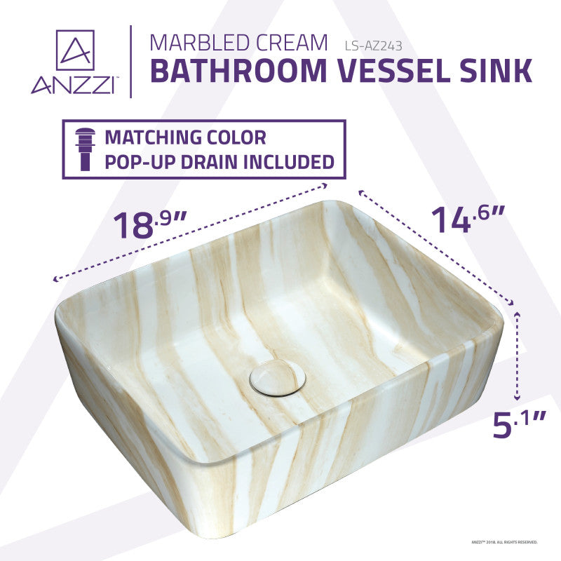 Marbled Series Ceramic Vessel Sink in Marbled Cream Finish