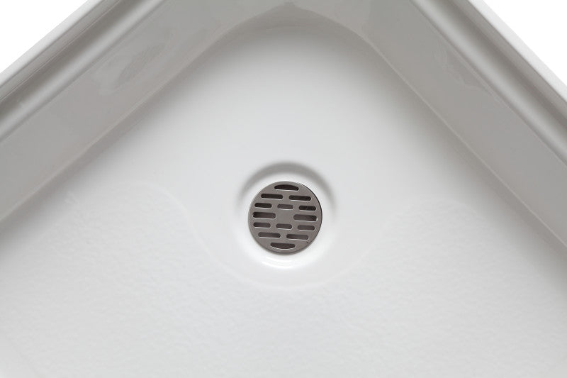 Randi 32 in. L x 32 in. W Neo-Round Double Threshold Corner Shower Pan Base with Center Drain in White